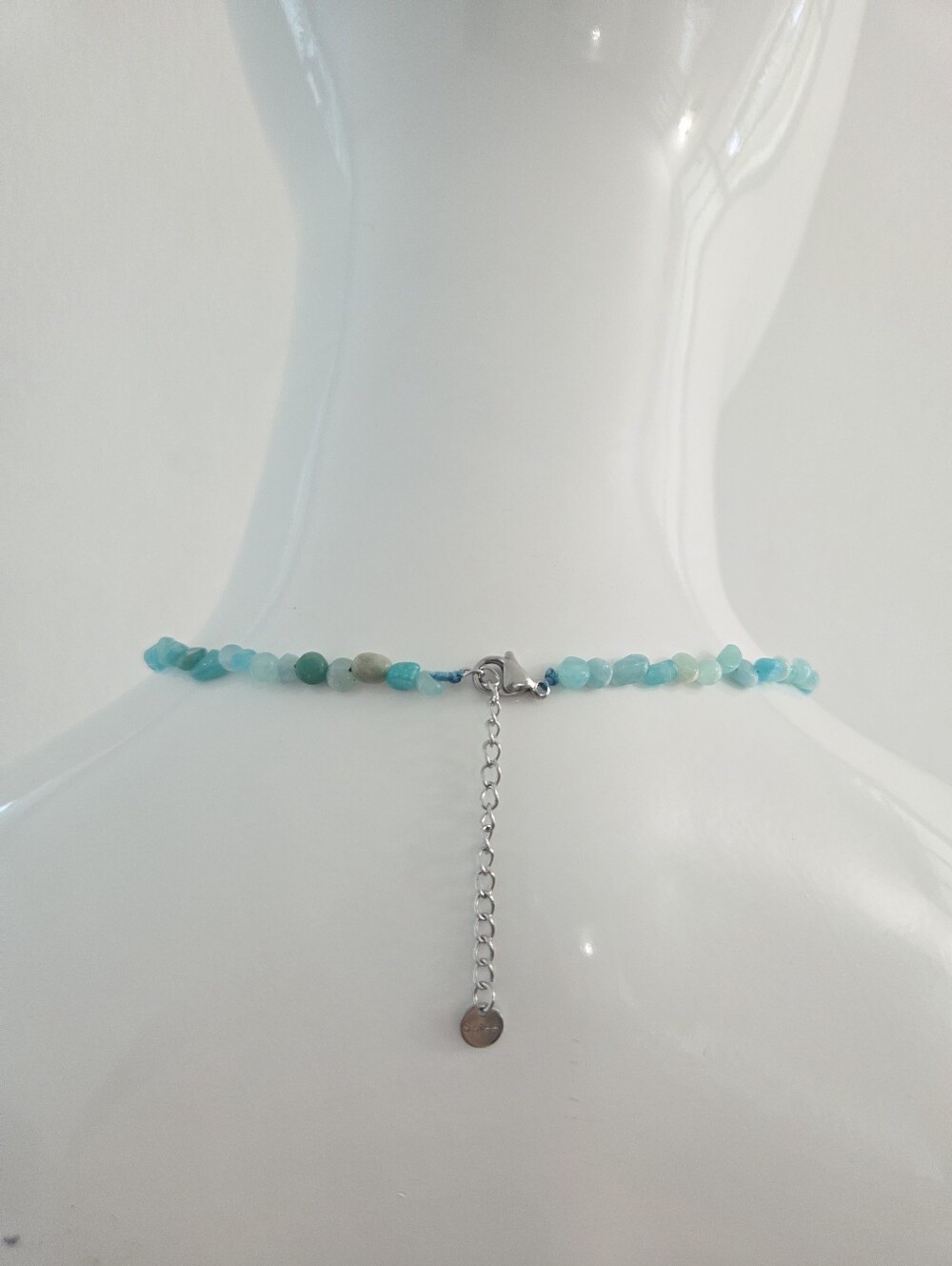 Light Blue Raw Turquoise Stone Beads Choker Necklace Silver Hardware - Picture 13 of 13